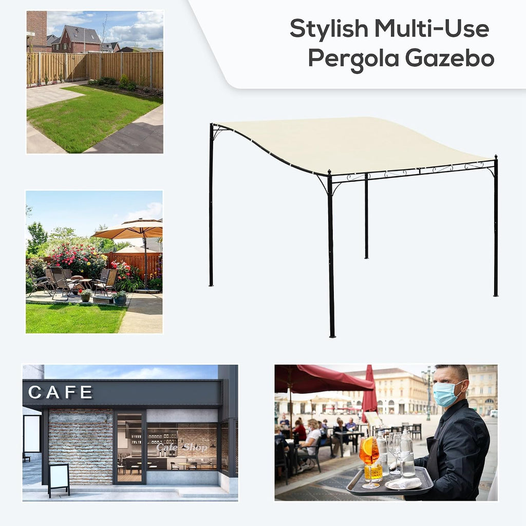 10' x 10' Steel Outdoor Pergola Gazebo, Patio Canopy with Weather-Resistant Fabric and Drainage Holes for Backyard Pool Deck Garden (Cream White)