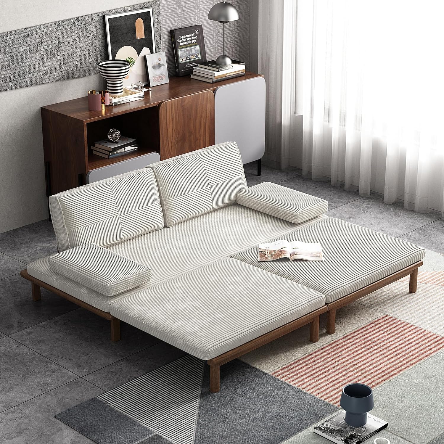 Lartis 78.7' Sofa Bed, Sleeper Pull Out Couch, Modern Couch Convertible Modern Futon for Living Room/Apartment/Bedroom, Modular Design Sofa,Full Solid Wood Frame