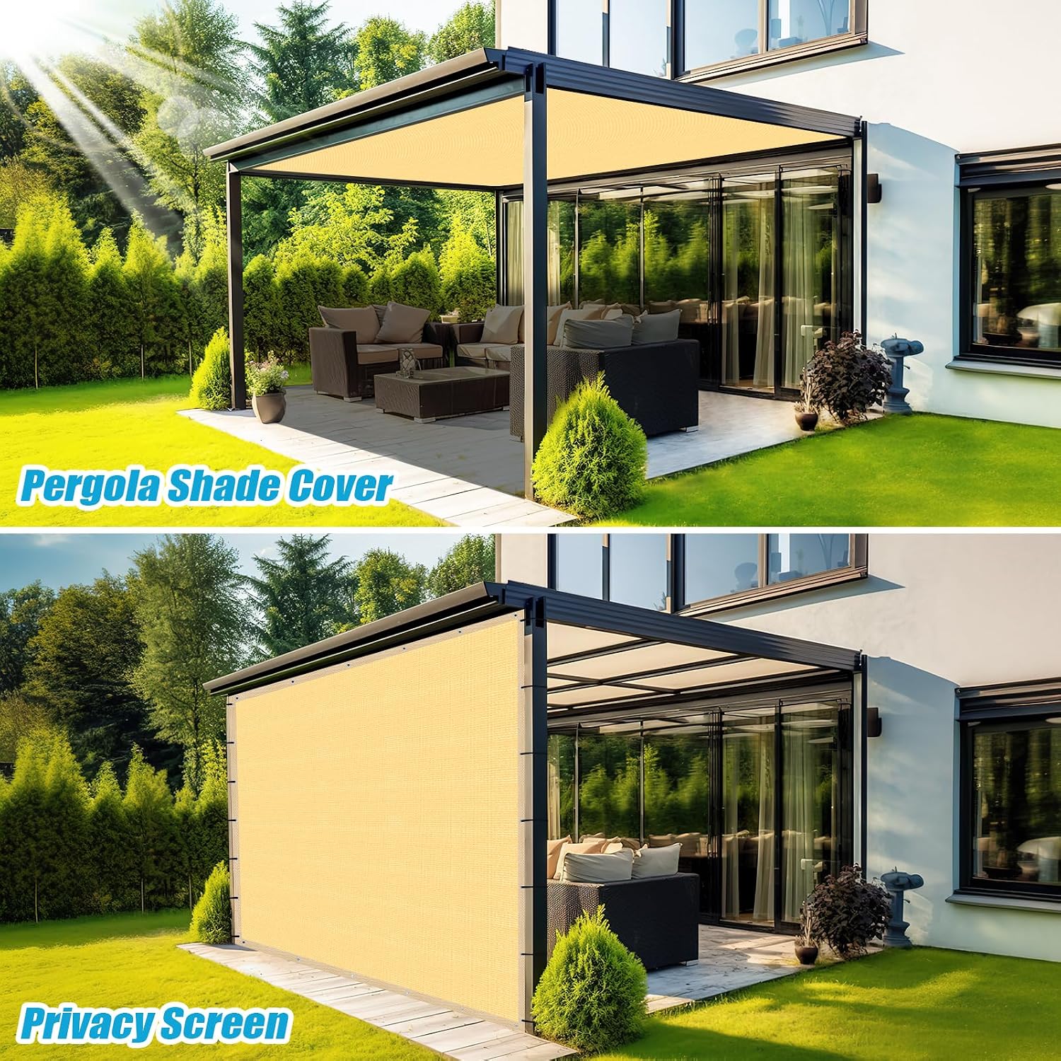 Amagenix 90% Sand Sun Shade Cloth with Grommets, 14'X 20' Sun Screens Pergola Shade Cover Canopy for Outdoor Garden Patio Porch