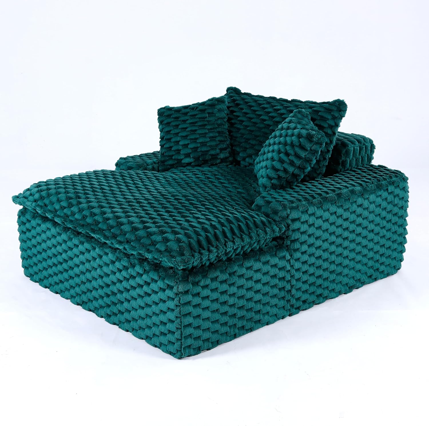 51 Inch Lounge Sofa, Boneless Cloud Couch for Living Room Bedroom, Comfy Reading Chair for Adults, Soft Textured Sleeper Chair with 2 Pillows, Frameless Floor Seating (Green)