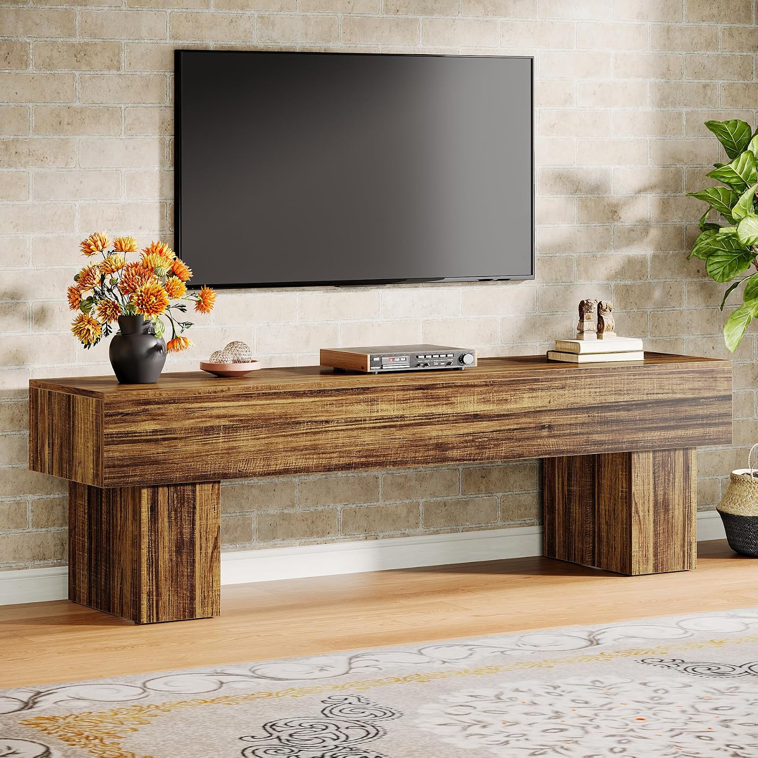 Tribesigns 63' TV Stand, Farmhouse Entertainment Center, Low TV Console Table for Living Room, Long Media Console Television Stands for 55/60/65 Inch TV