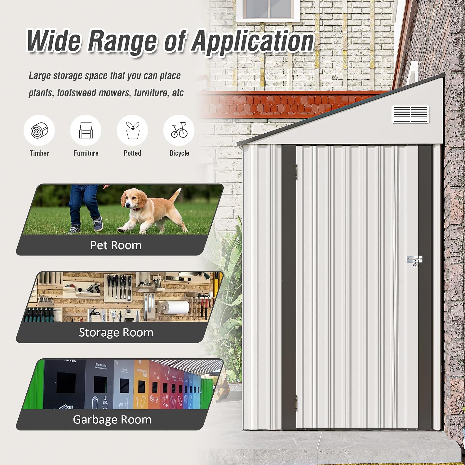 YOPTO 4x8 FT Outdoor Metal Storage Shed,Waterproof Lean to Tool Sheds,Heavy-Duty Unit with Single Hinge Side Door and Ventilation Windows,Weather Resistant,for Backyard,Patio,Lawn,White