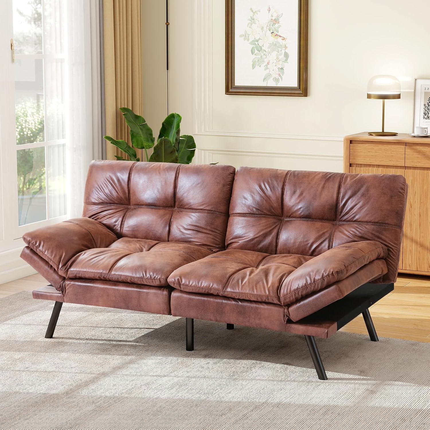 MUUEGM Futon Sofa Bed Convertible Couch Sofa Bed Memory Foam Sofa Sleeper Cushion with Adjustable Armrest&Backrest Full Size Lounge Couch for Office Apartment Living Room