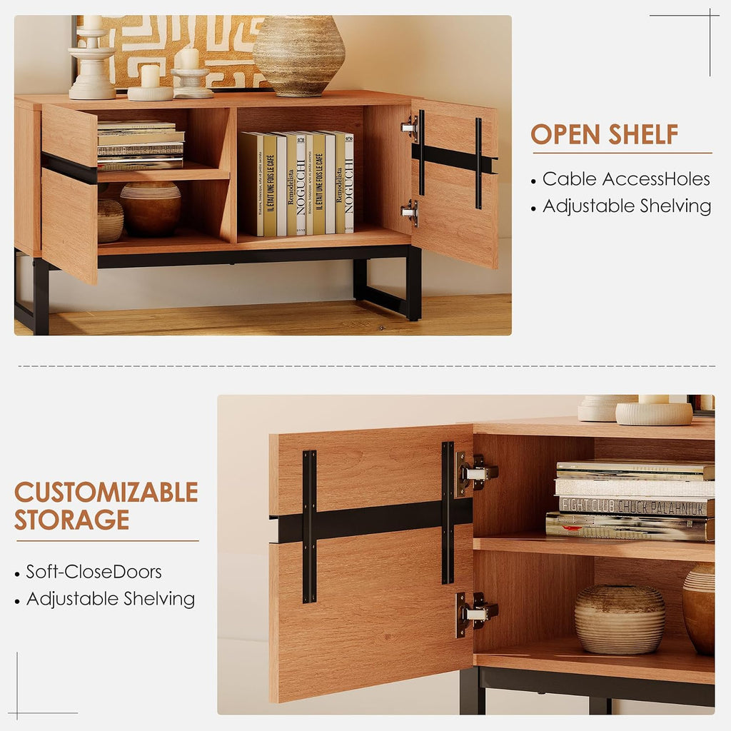 WAMPAT Modern TV Stand for 32-110 Inch TVs, Wood Entertainment Center with Metal Base Storage Cabinets, Media TV Console for Living Room, Mocha, 3Pcs