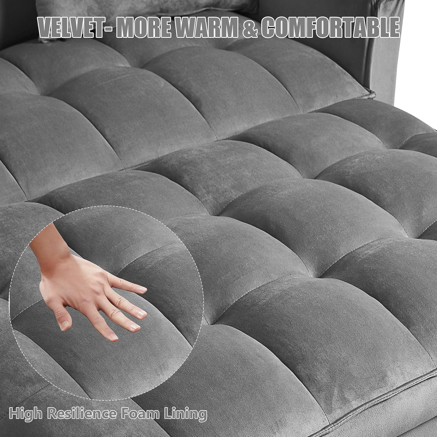 Skepphlay 3 in 1 Sleeper Sofa Bed, Pull Out Couch, Convertible Futon Loveseat with krest, Dinotefuran Living Room Chaise Lounr Home Apartment Office, Dark Grey