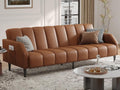 Fadware Faux Leather Couch, Convertible Futon Sofa Bed with Adjustable Backrest, Mid Century Leather Sofa Loveseat with Side Pockets& Metal Leg, Modern Leather Sleeper Sofa for Living Room Bedroom