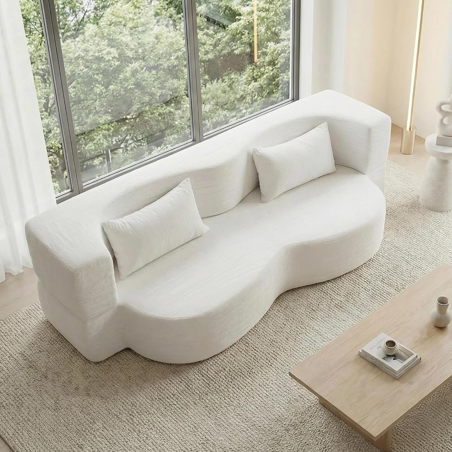2-in-1 Convertible Sofa,78 Inch Folding Sofa Bed Pull Out Sofa with 2 Pilow Lazy Sofa, Teddy Loveseat Sleeper Floor Sofa for Apartment Children's Room Bedroom Living Room (Teddy, Beige)