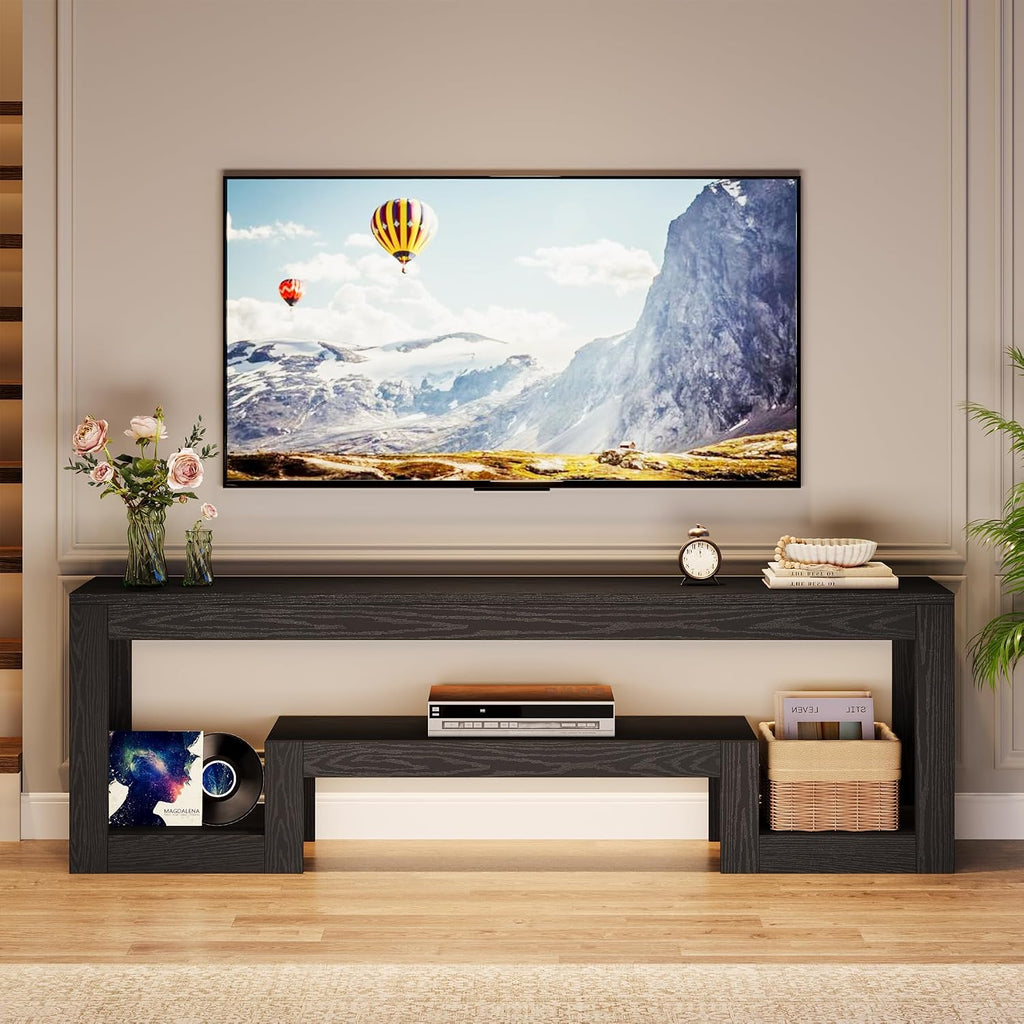 Tribesigns 63' TV Stand for 55/60/65/75-Inch TVs, Farmhouse Entertainment Center with Open Storage Shelves, Television Stands TV Console for Living Room, Bedroom, Black