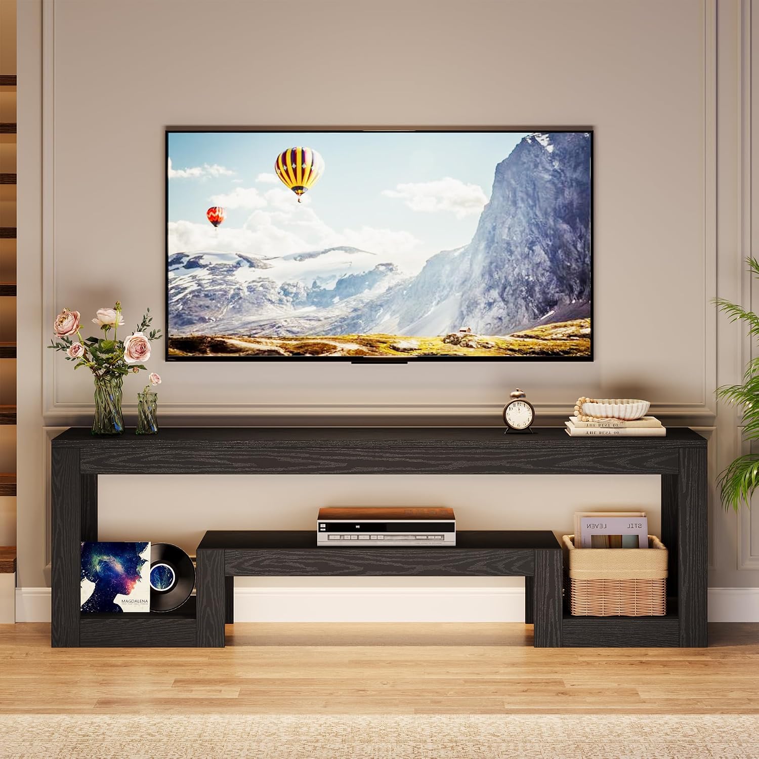 Tribesigns 63' TV Stand for 55/60/65/75-Inch TVs, Farmhouse Entertainment Center with Open Storage Shelves, Television Stands TV Console for Living Room, Bedroom, Black