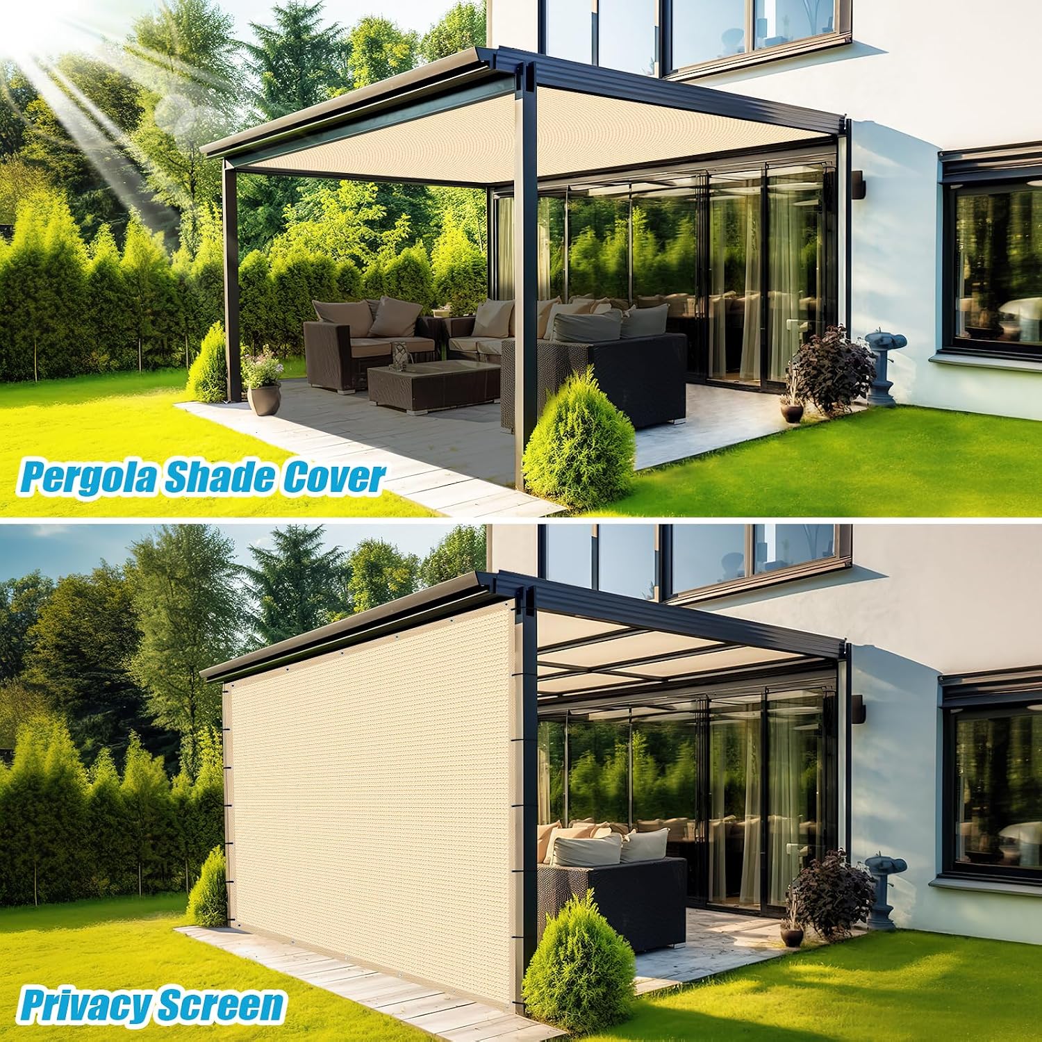 Amagenix 90% Pergola Shade Cover 14' X 20' Sun Shade Cloth with Grommets for Outdoor Garden Patio Porch, Commercial Grade 200 GSM - Cable Zip Ties Included (We Customized) GN108, Wheat