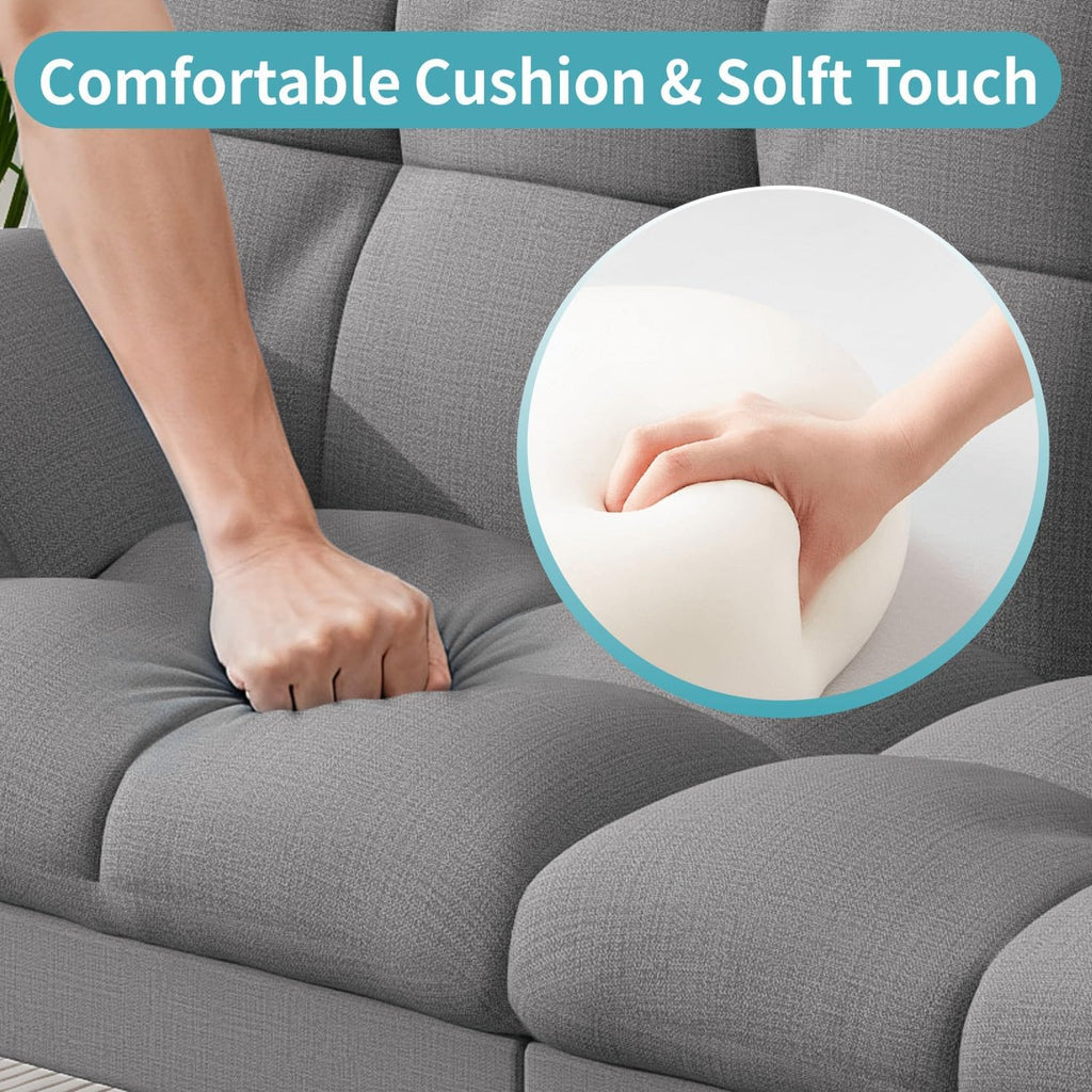 MUUEGM 71' Futon Sofa Bed, Comfortable Memory Foam Futons Sofa with Adjustable Backrest & Armrests, Convertible Loveseat Futon Bed for Compact Living Room, Apartment, Office, Grey