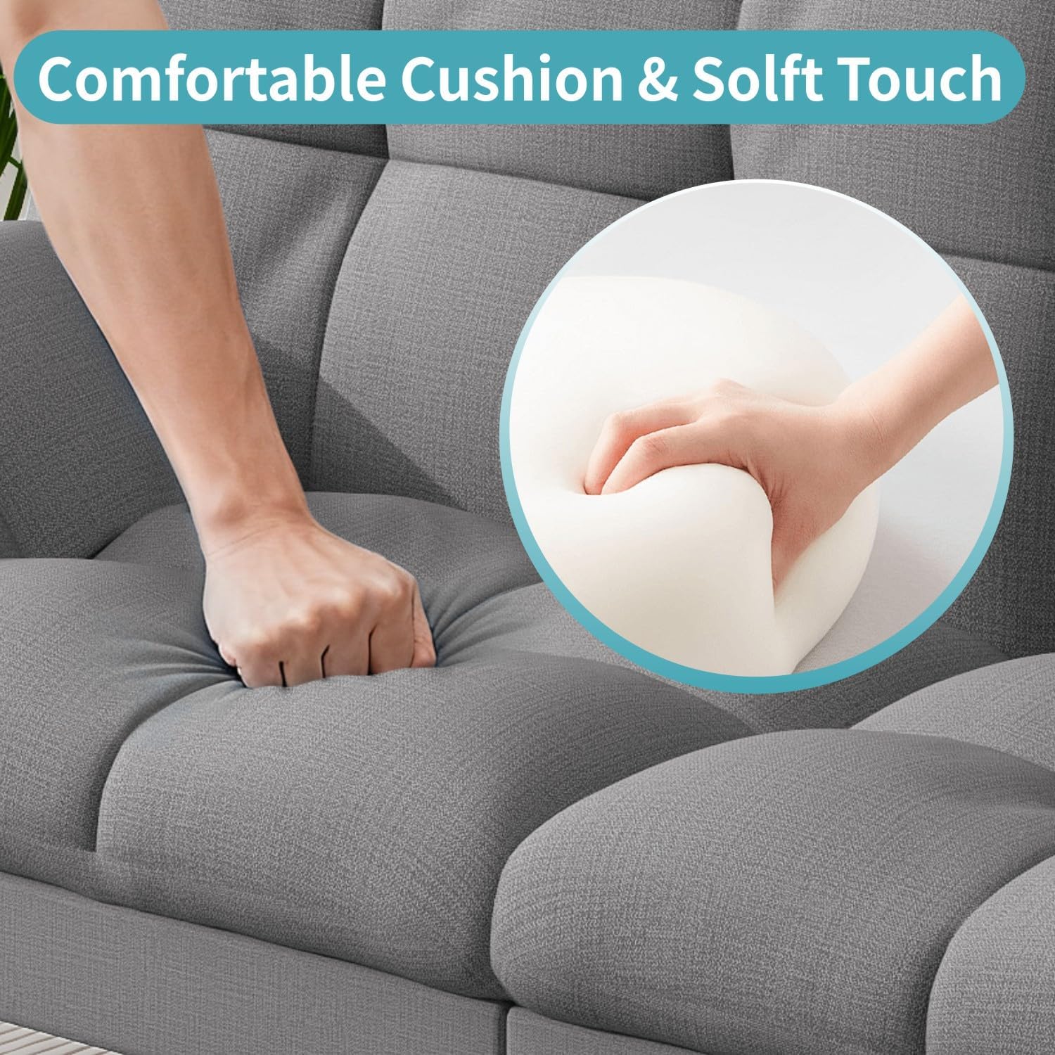 MUUEGM 71' Futon Sofa Bed, Comfortable Memory Foam Futons Sofa with Adjustable Backrest & Armrests, Convertible Loveseat Futon Bed for Compact Living Room, Apartment, Office, Grey