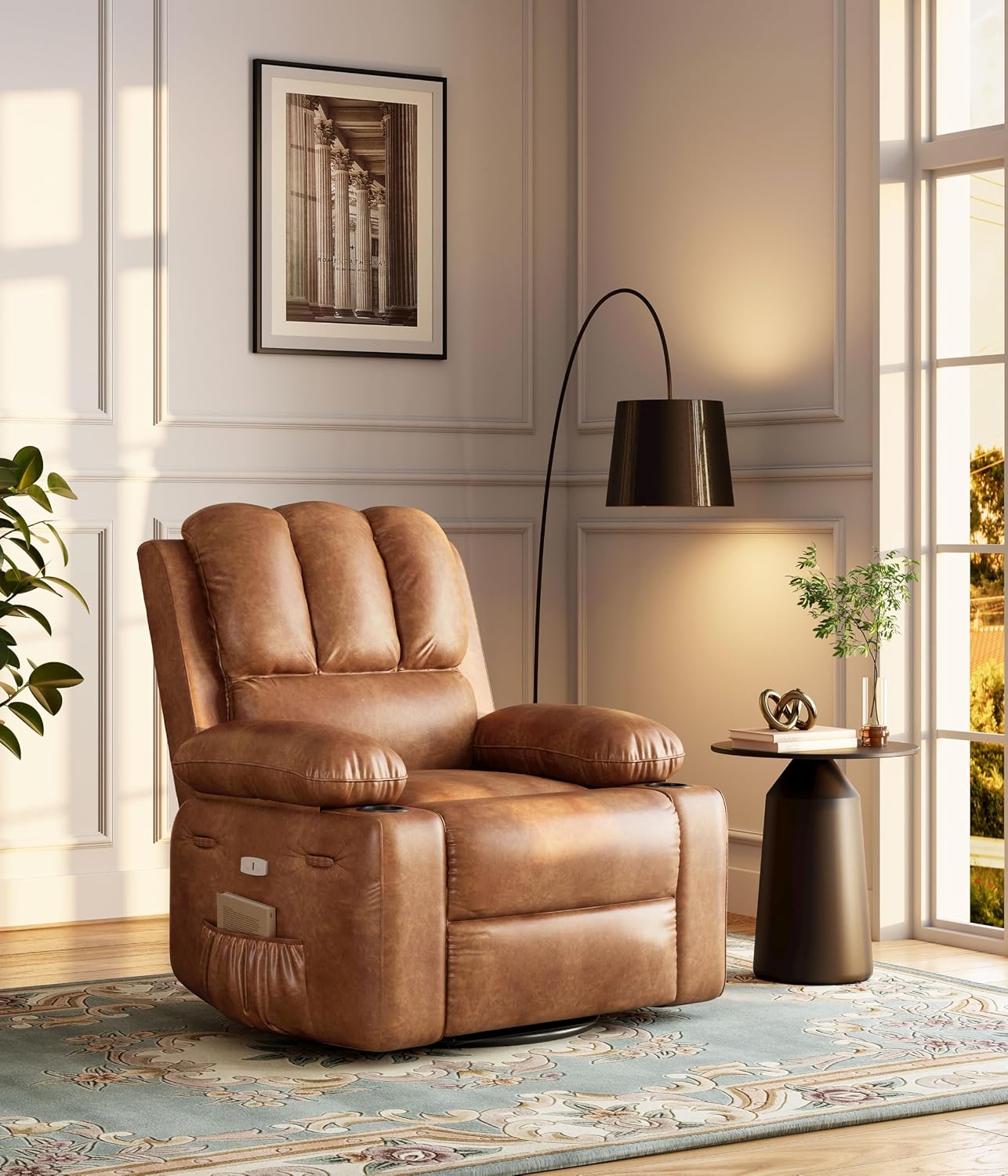 Electric Recliner Chair for Living Room, 360° Swivel Electric Massage Recliner Chair, with Massage & Heat, USB Port, Cup Holders, Side Pocket, Ergonomic Lounge, Adults, Nursery or Bedroom