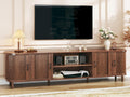 HUAHUU TV Stand for 75 inch TV, Mid Century Modern Entertainment Center for 55/60/65/75 inch TV, with Fluted Door Cabinets & Open Shelves, TV Consoles, Walnut
