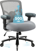 500LBS Big and Tall Office Chair with 4D Armrests & Adjustable Backrest, Heavy Duty Office Chair for Heavy People, Memory Foam Seat Filling Springs, Grey