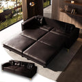 92.1'' King Pull Out Sofa Bed, Convertible Futon Couch, 3-in-1 Faux Leather Sleeper Sofa with Tufted Back, 2 Pillows, Gold Legs, Deep Folding Loveseat for Living Room, Apartment, Dark Brown