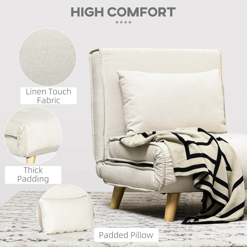 HOMCOM Convertible Chair Bed, 2-in-1 Multi-Functional Sofa Bed, Sleeper Chair with Adjustable Backrest for Living Room, Bedroom, Home Office, Beige