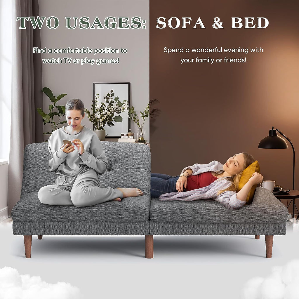 Furmax Futon Sofa Bed Modern Linen Couch Convertible Folding Futon Reclining Sleeper Sofa Couch for Small Space Apartment Loveseat with Adjustable Backrest (Dark Grey)