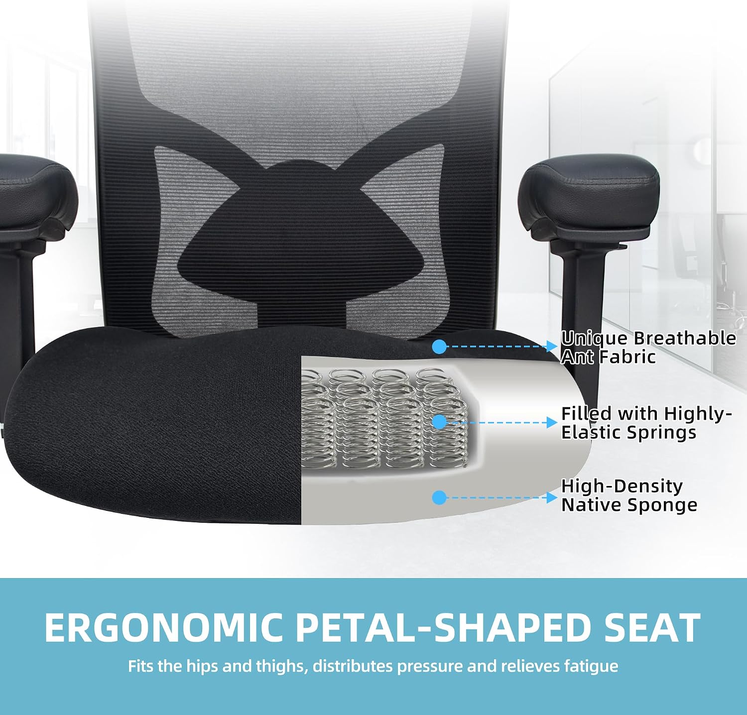 500LBS Big and Tall Office Chair with 4D Armrests & Adjustable Backrest, Heavy Duty Office Chair for Heavy People, Memory Foam Seat Filling Springs, Black