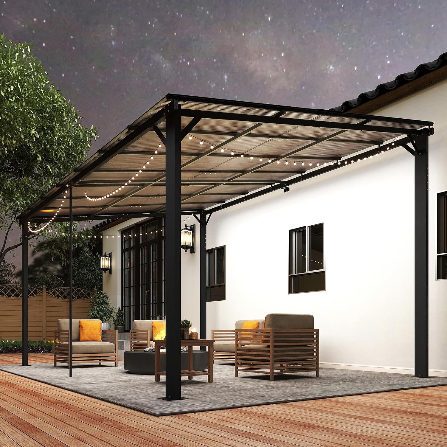 10'×14' Patio Gazebo with Waterproof Fuzzy Strip, Outdoor Gazebo with Innovative Base Support, Wall Mounted Gazebos Pergola with Roof for Backyard, Decks, Garden