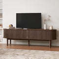 LINSY HOME 70' Fluted TV Stand for TVs up to 80 Inch, Mid Century Modern Entertainment Center with Storage Cabinet and Sliding Doors, Farmhouse Wood Media TV Console for Living Room, Bedroom, Walnut