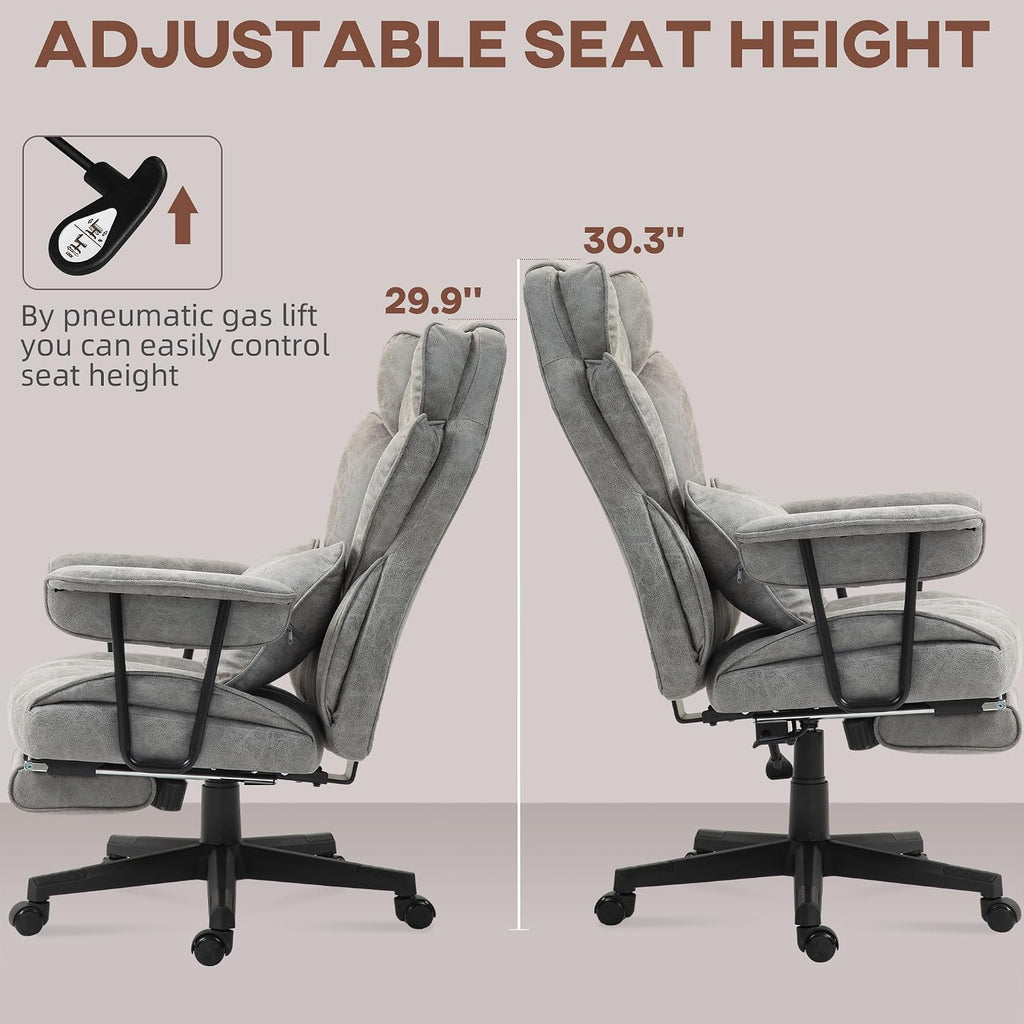 Ergonomic Office Chair with Vibration Massage and Heat, Big and Tall Reclining Computer Desk Gaming Chair with Footrest, Lumbar Support, Swivel Rolling Wheels for Adults Home Bedroom Furniture,Gray