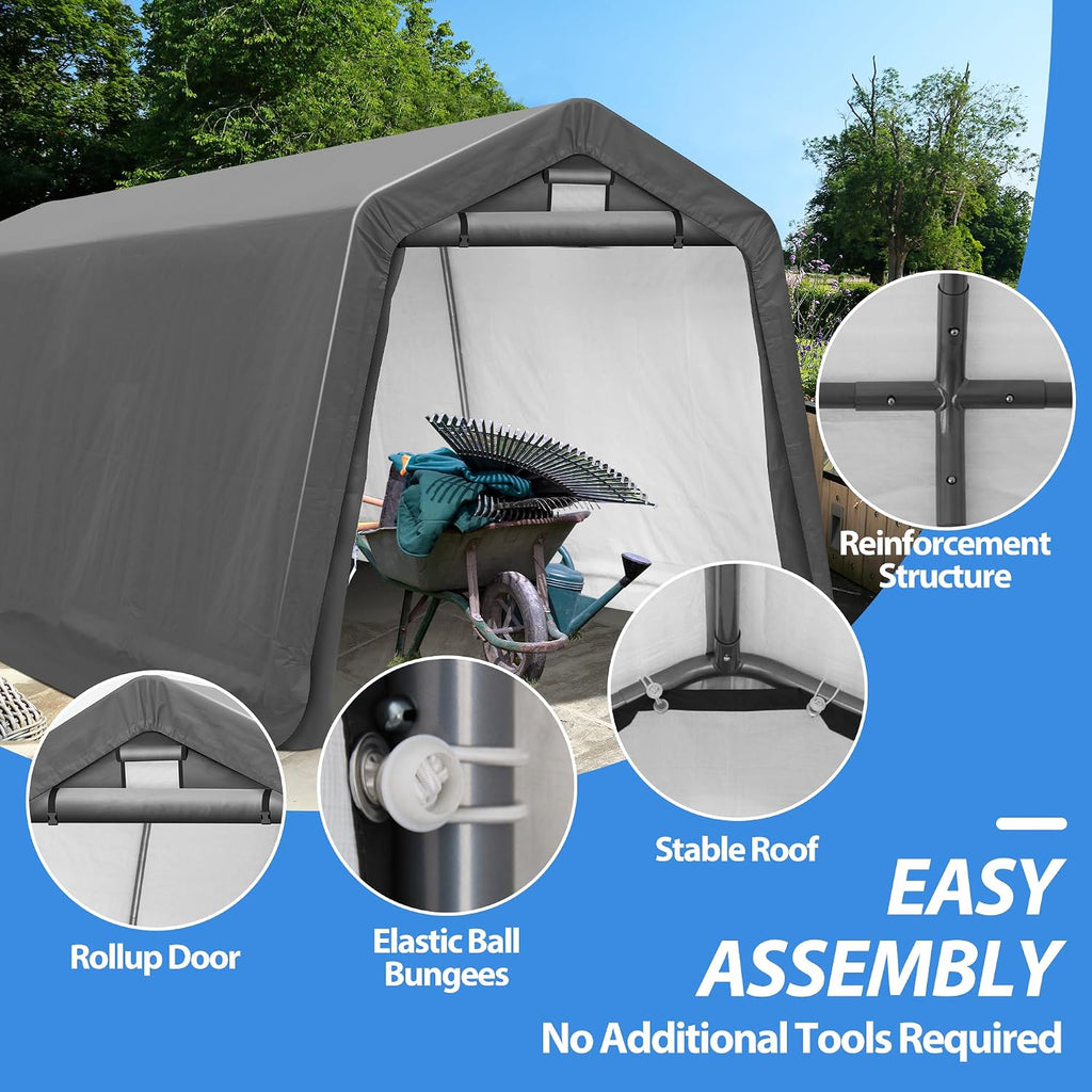 8' x 14' Outdoor Storage Shelter Shed, Portable Storage Shed Heavy Duty Portable Garage with Roll-up Zipper Door for Generator, Vehicles,Motorcycle