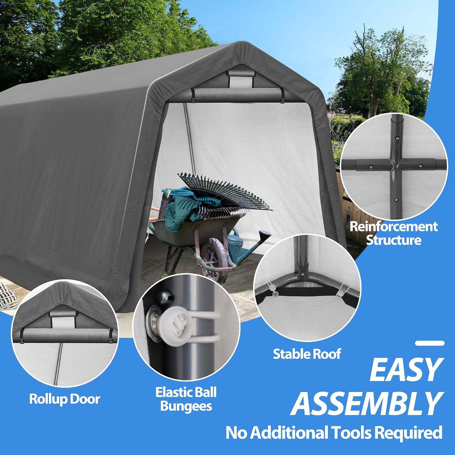 8' x 14' Outdoor Storage Shelter Shed, Portable Storage Shed Heavy Duty Portable Garage with Roll-up Zipper Door for Generator, Vehicles,Motorcycle