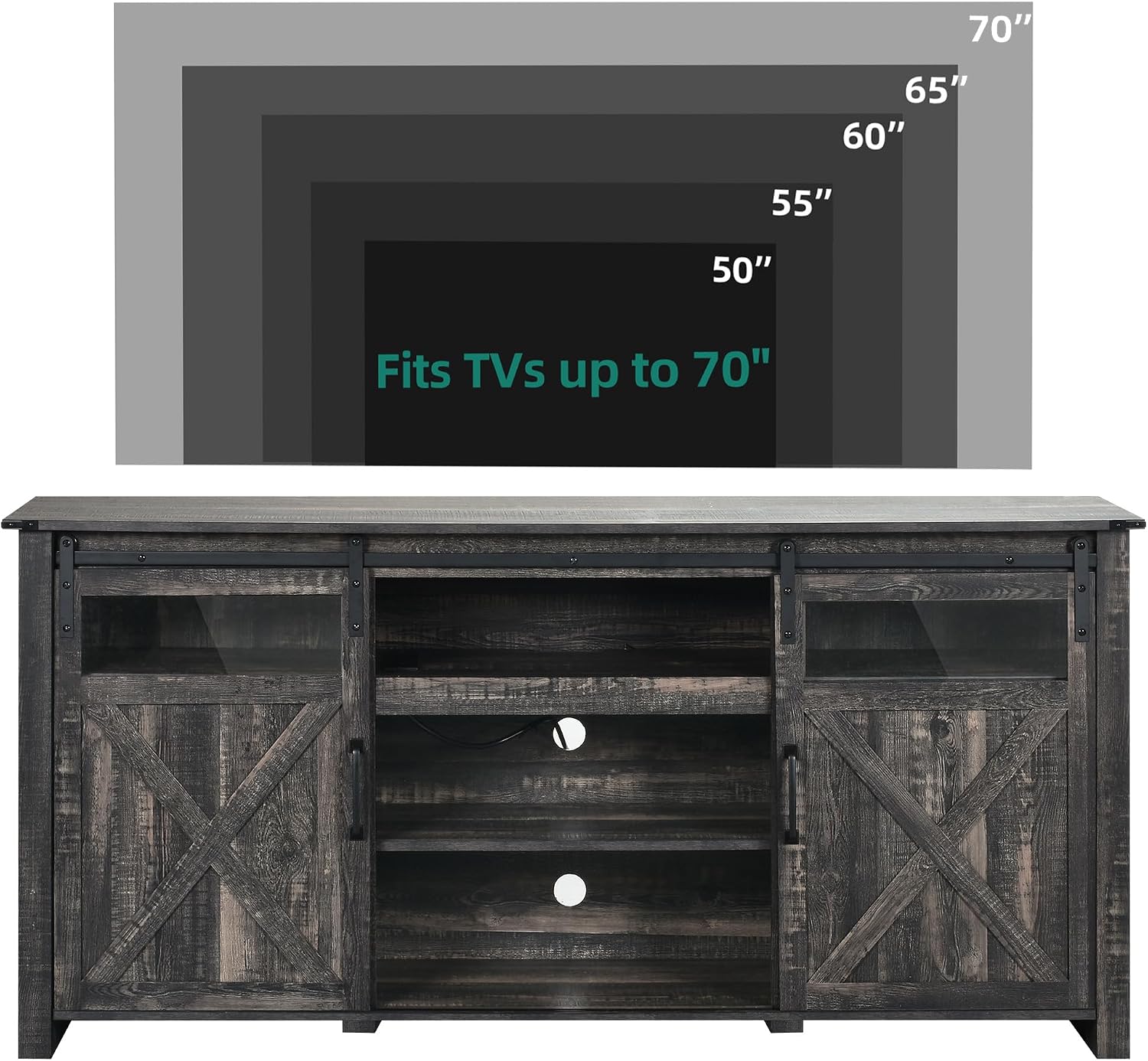 YITAHOME Farmhouse TV Stands for 75 Inch TV with Power Outlets, Entertainment Center with Sliding Barn Doors and Adjustable Shelves, TV Cabinet Media Console Table for Living Room, Dark Rustic Oak