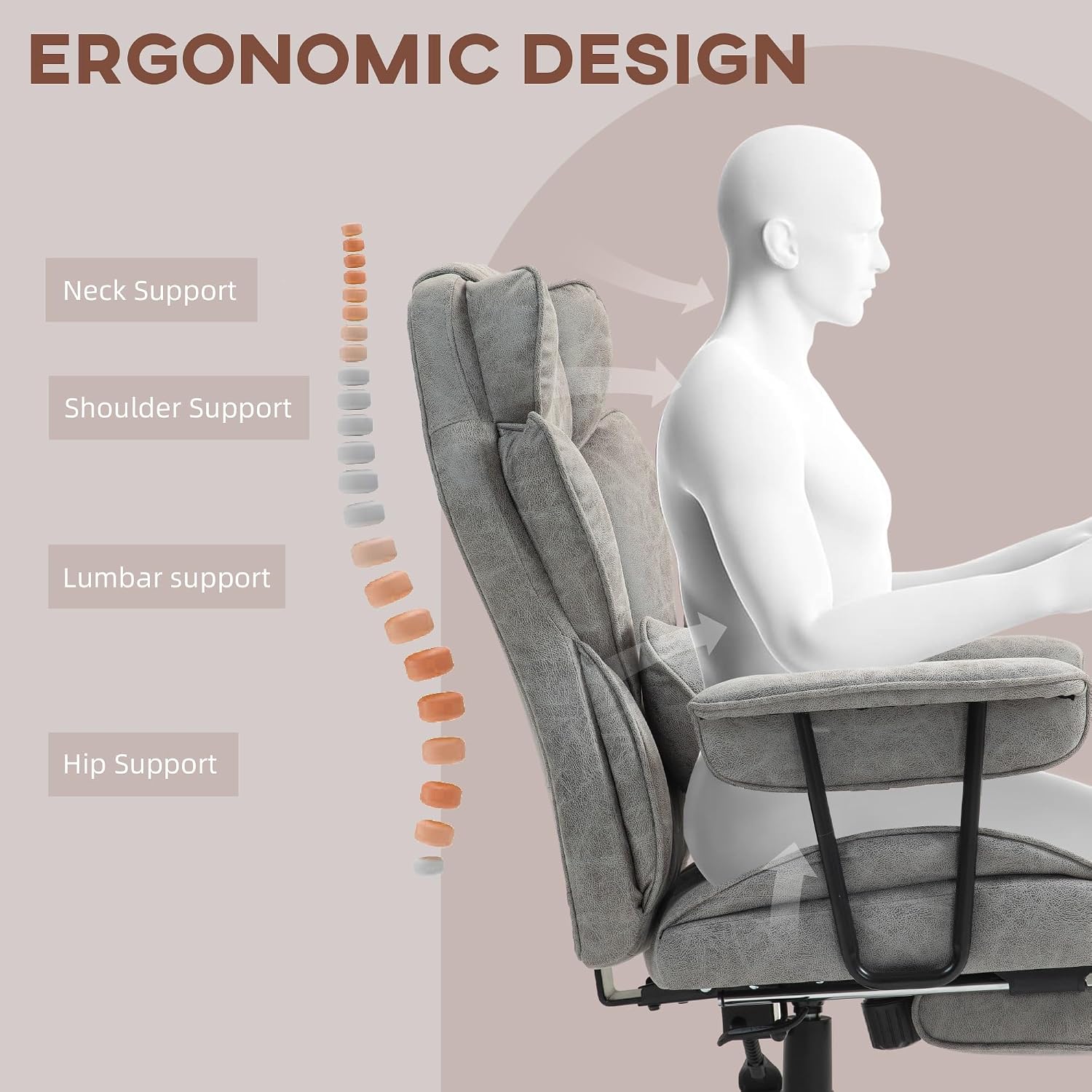 Massage Executive Office Chair with 6 Vibration Points, 400LBS Heated Big and Tall Office Chair with Foot Rest and Lumbar Support, Microfiber, Gray