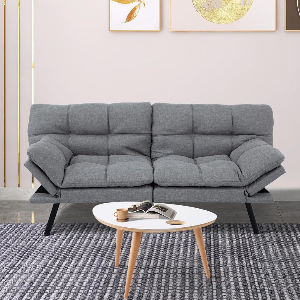MUUEGM Futon Sofa Bed Couch Sofa, Memory Foam Futon Sleeper Sofa Loveseat Convertible Couch Bed for Small Compact Spaces, Apartment,Light Grey.