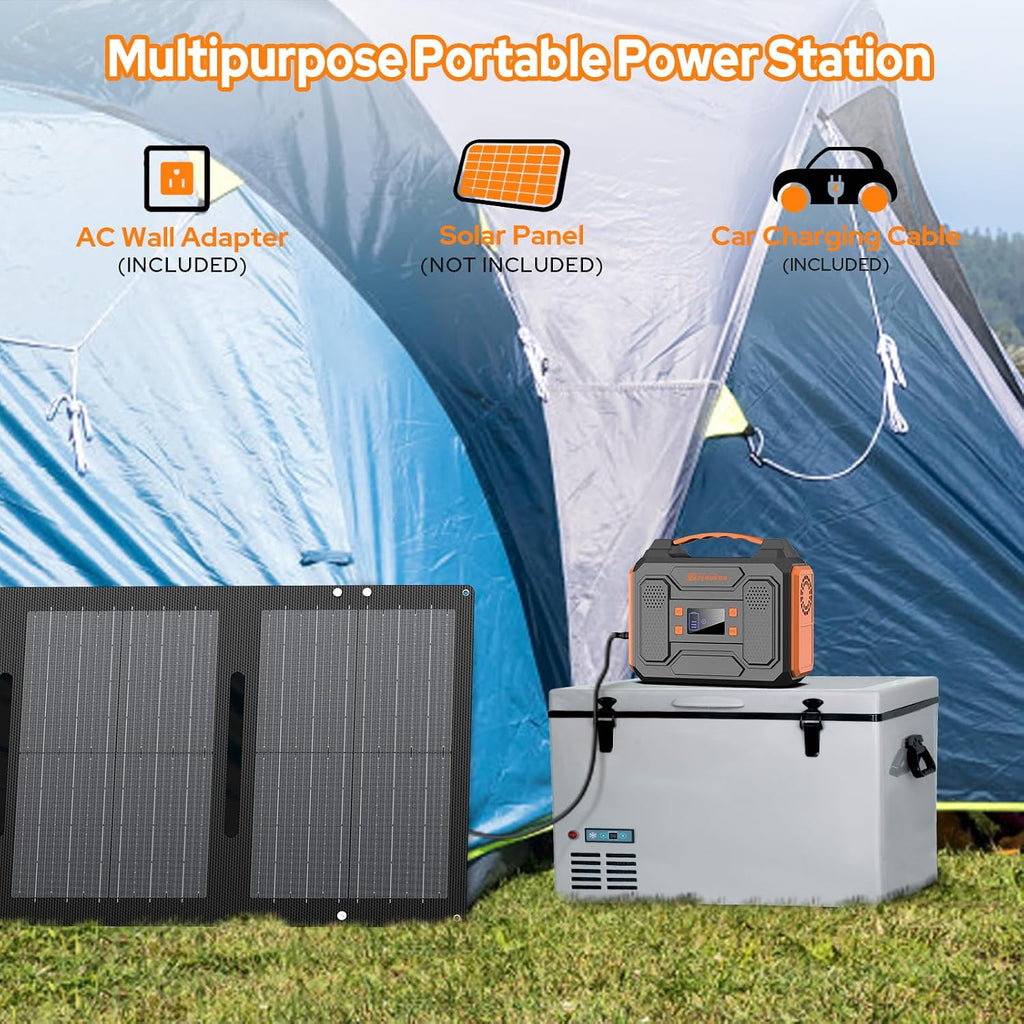 Portable Power Station with Solar Panel 40W, 300W Solar Generator with Panels, Portable 110V AC Outlet Camping Solar Power Bank Generators Battery Pack for Laptop Device Home RV Outdoor Power Outage