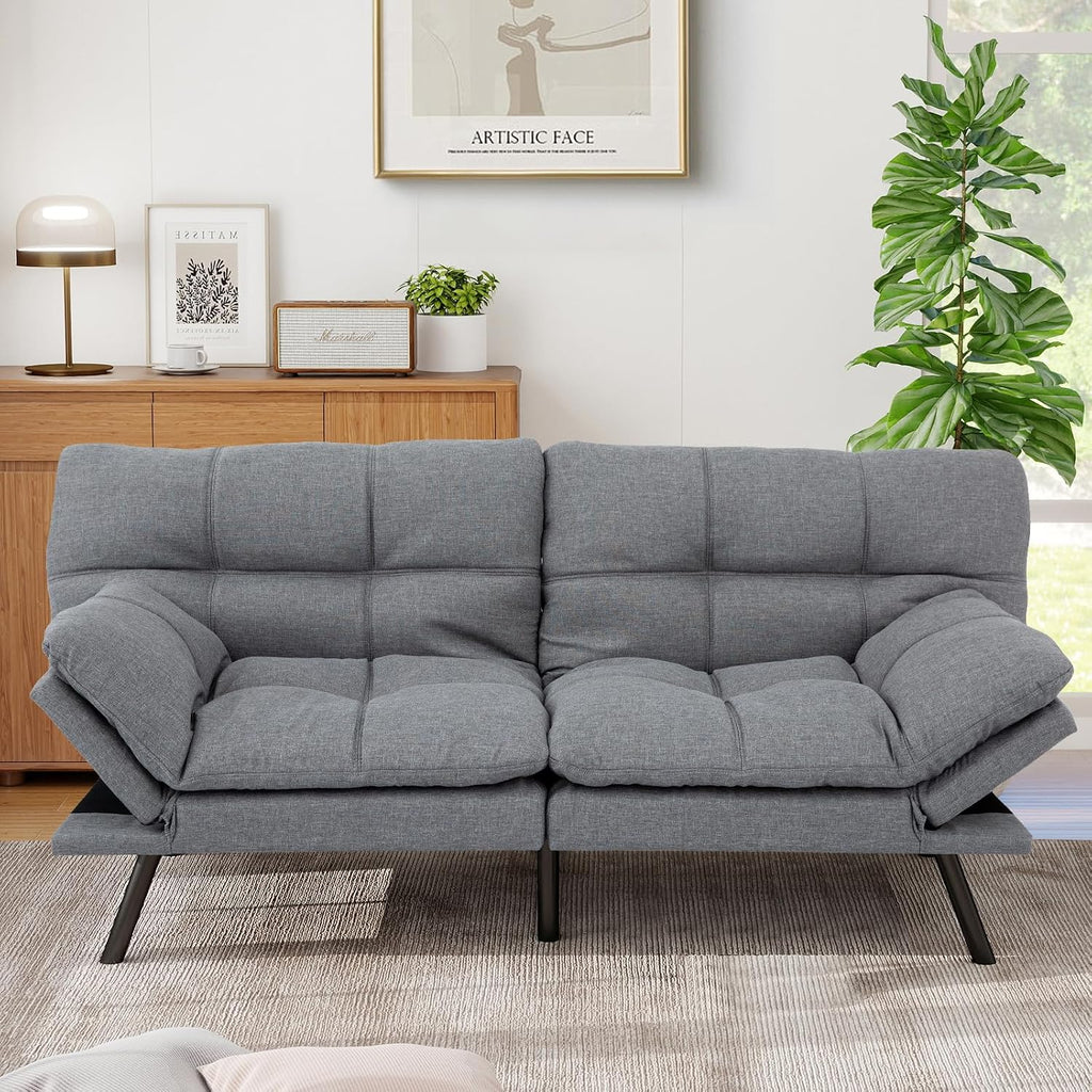 MUUEGM Futon Sofa Bed,Memory Foam Modern Convertible Couch Bed,Folding Futon Sleeper Couch with Compact Living Space,Apartment,Dorm,Bonus Room,71' D x 33' W x 31.5' H,Grey