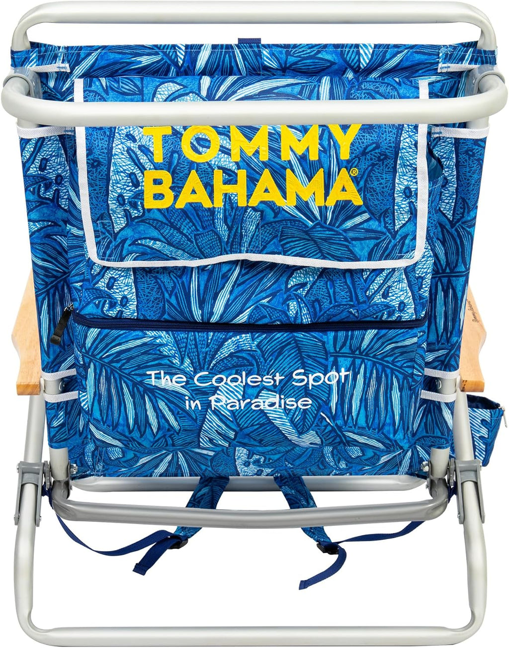 Tommy Bahama 2-Pack 5-Position Classic Lay Flat Backpack Beach Chair with Cooler and Cup Holder, Portable Folding Beach Chair for Tanning, Blue Tropical Leaves