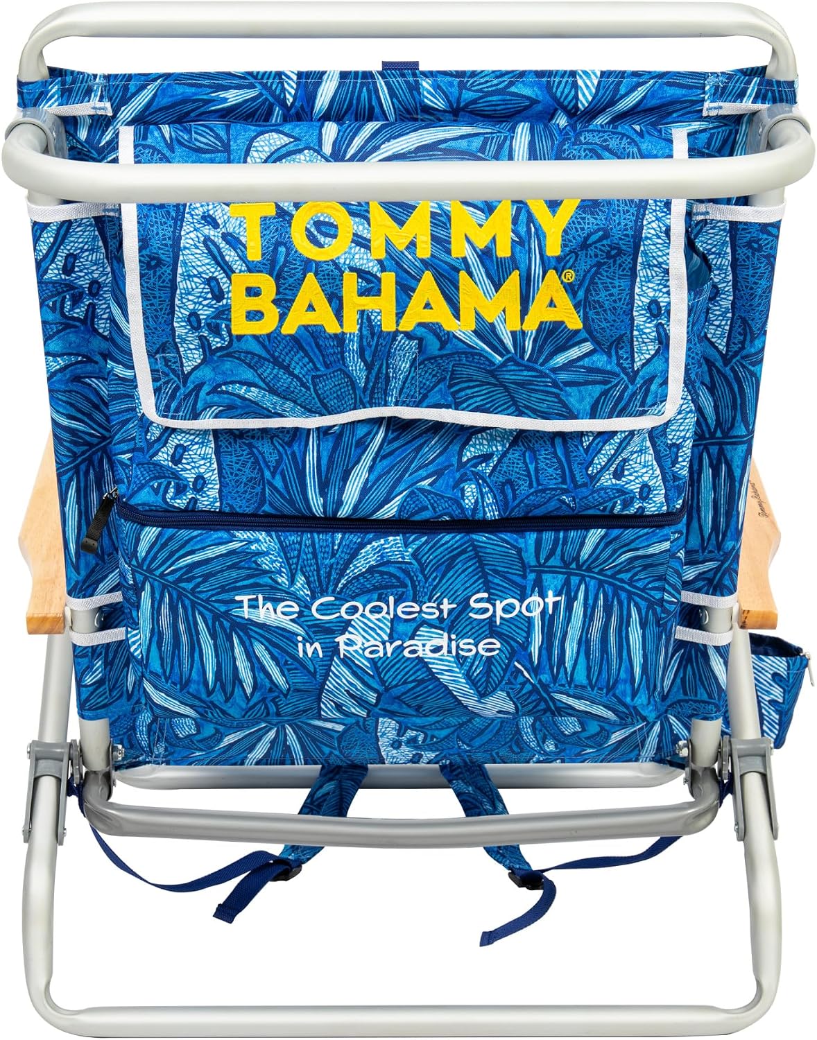 Tommy Bahama 2-Pack 5-Position Classic Lay Flat Backpack Beach Chair with Cooler and Cup Holder, Portable Folding Beach Chair for Tanning, Blue Tropical Leaves