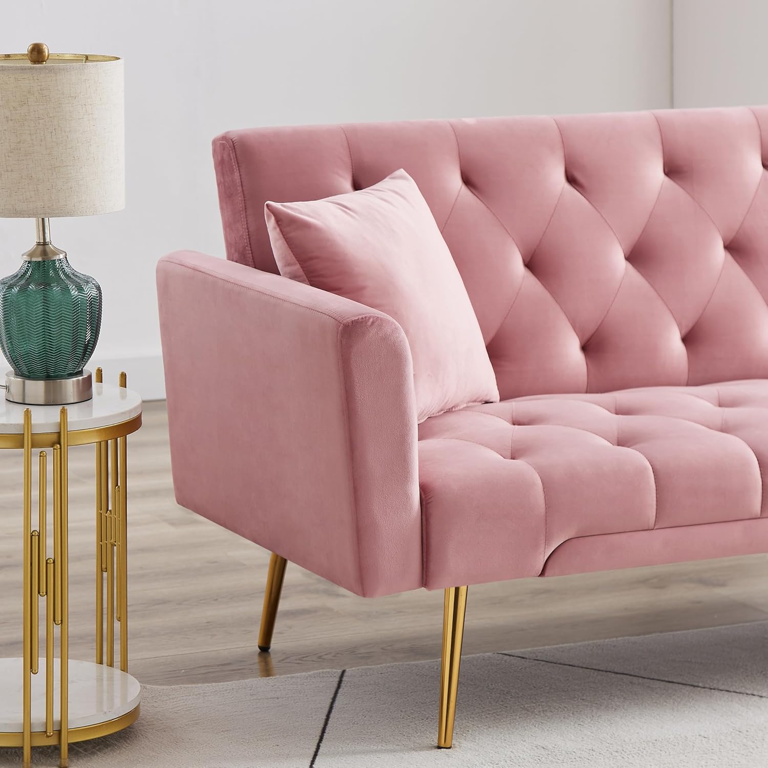 71.65'' Convertible Sofa Bed Modern Futon Set, Velvet Foldable Reclining Loveseat, Three Adjustment Angles,Mid Century Modern Couches for Living Room/Bedroom/Apartment, Easy Assembly,Pink