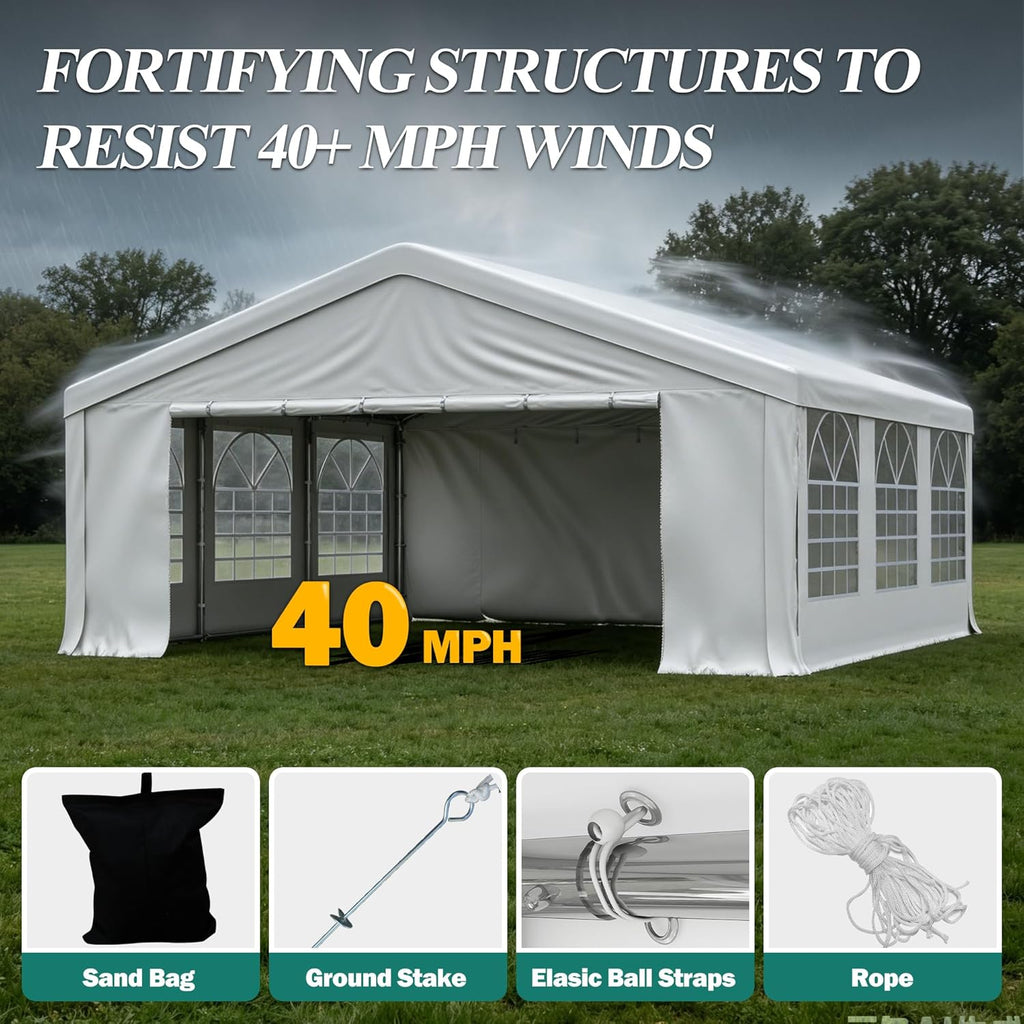 GARTOO 20' x 20' Heavy Duty Party Tent - Outdoor Wedding Gazebo Event Shelter Canopy with Removable Sidewall & 4 Sand Bags for Outdoor Event, Wedding, Birthday Party