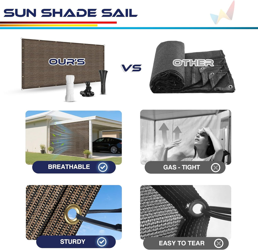 Windscreen4less 14' x 20' Sun Shade Sail Straight Edge Sun Shade Canopy Cover Outdoor with Grommets D-Ring UV Block for Pergola Backyard Patio (Brown)