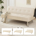 Furnimart Futon Sofa Bed, 66' Corduroy Convertible Futon Couch with 3-Position Adjustable Backrest, Solid Wood Frame Sleeper Sofa for Small Space, Living Room, Apartment, Office, Beige