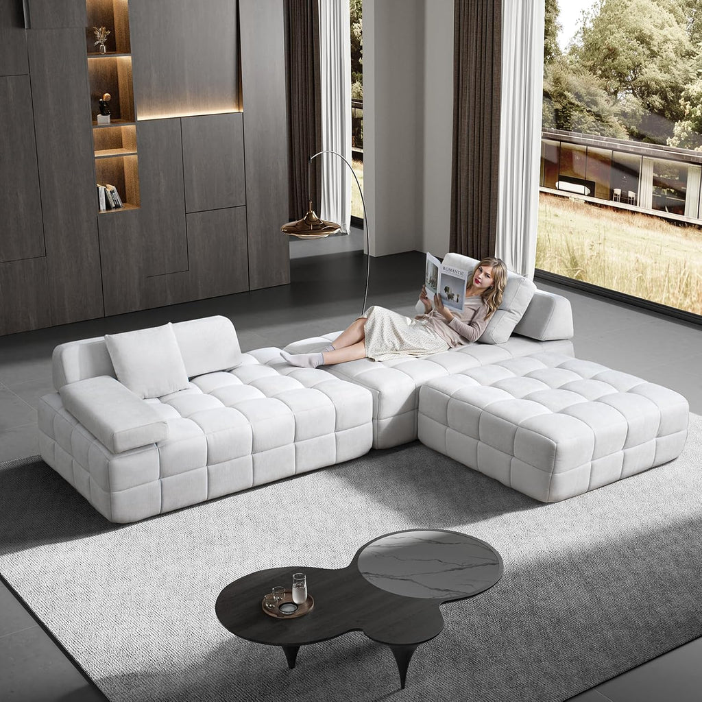 HOMRELEXA L Shaped Sectional Sofa 132' with Storage Chaise, Modular Sofa Bed & 6 Pillows, Durable Kid-Friendly Chenille Fabric for Living Room and Apartment