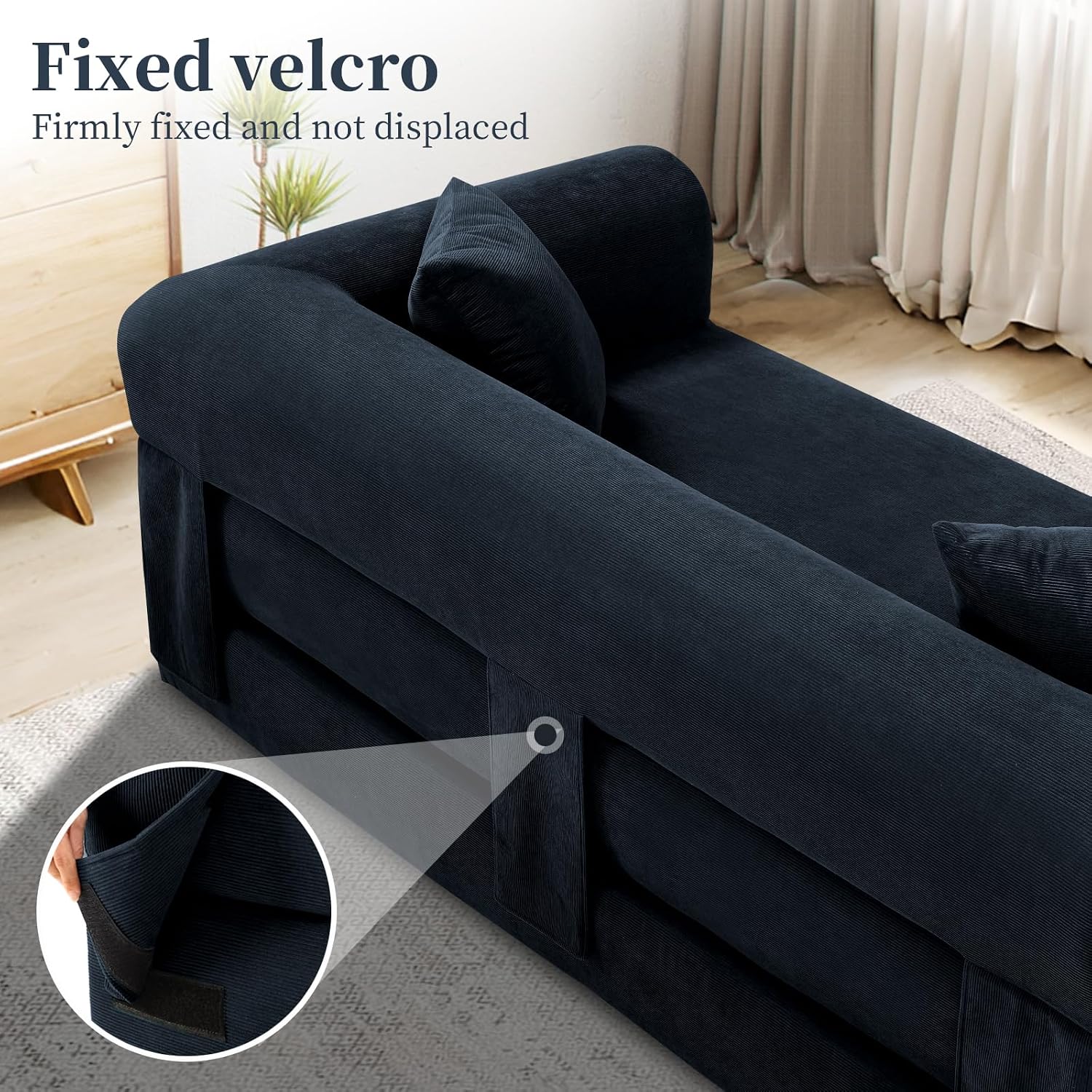 KBQ 3-Seat Convertible Sleeper Sofa Bed with 2 Pillows, Corduroy Folding Mattress Couch, Floor Sofa Lounge Couch for Living Room Bedroom Lounge Studio, Deep Blue