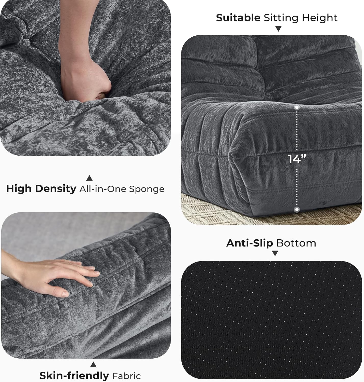 HABUTWAY Bean Bag Chair, Giant Bean Bag Chairs for Adults, 3 Seater Fireside Chair, Lazy Large Floor Bean Bag Sofa for Living Room, Bedroom, Dorm, Office (Grey)