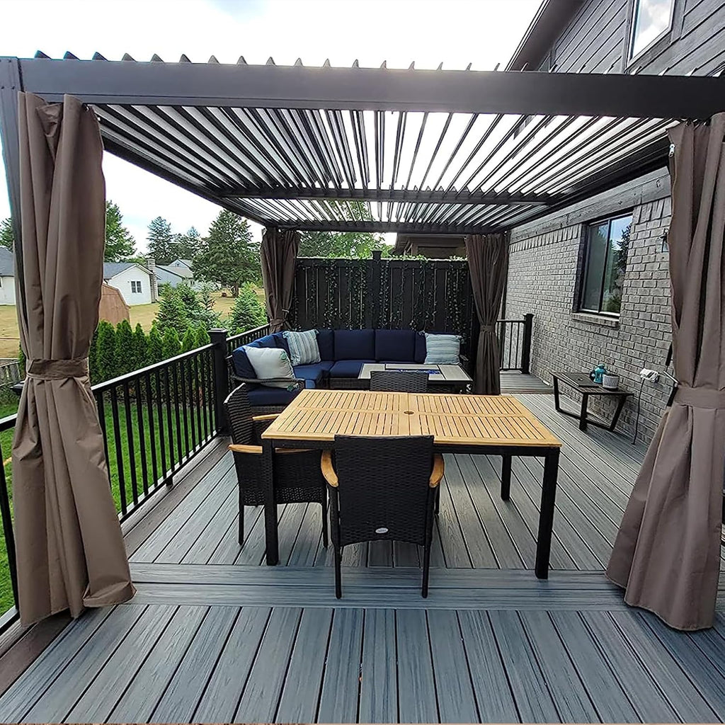 Domi 10x13FT Louvered Pergola, Full Aluminum Pergola with Adjustable Louvered Roof, Outdoor Pergola with Waterproof Curtains and Netting, Dark Brown