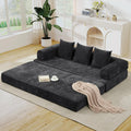 Deolme 3 in 1 Convertible Futon Sofa Bed, Modern King Size Chenille Loveseat Sleeper Sofa Folding, 3-Seater Foldable Lounger Couch Bed for Living Room, Bedroom Guest Room (Black, 3 Throw Pillows)