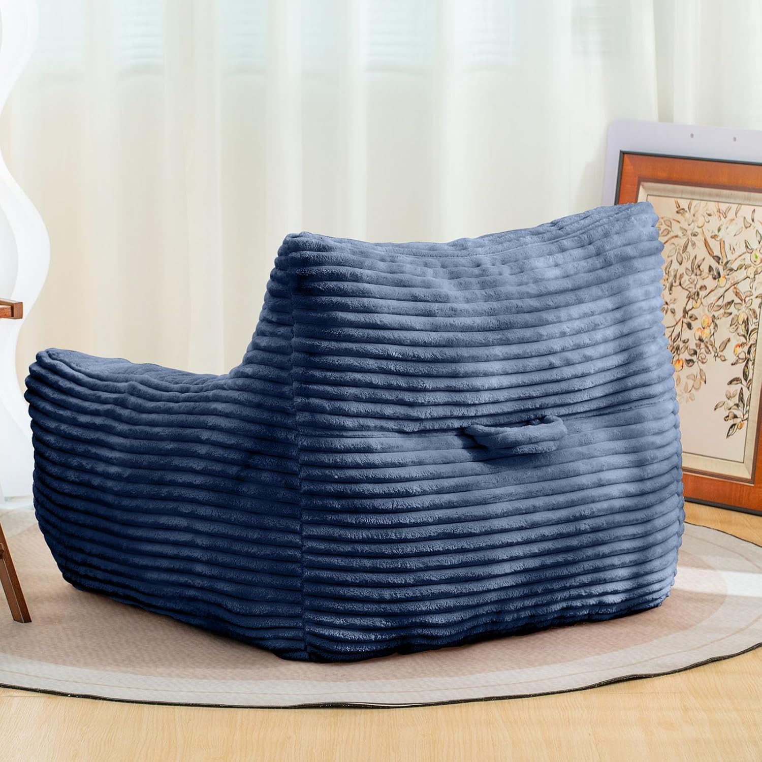 Bean Bag Chair for Adults, Comfy Corduroy Beanbag with Armrests, Lazy Sofa Floor Chair for Living Room, Bedroom, Dorm & Lounge, Cozy Fluffy Single Mini Couch (Blue)