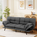 MUUEGM Futon Sofa Bed, 71' Convertible Memory Foam Sofa Couch with Adjustable Backrest & Armrests, Modern Upholstered Sleeper Couch for Small Spaces, Living Room & Apartment, Linen Fabric, Dark Gray