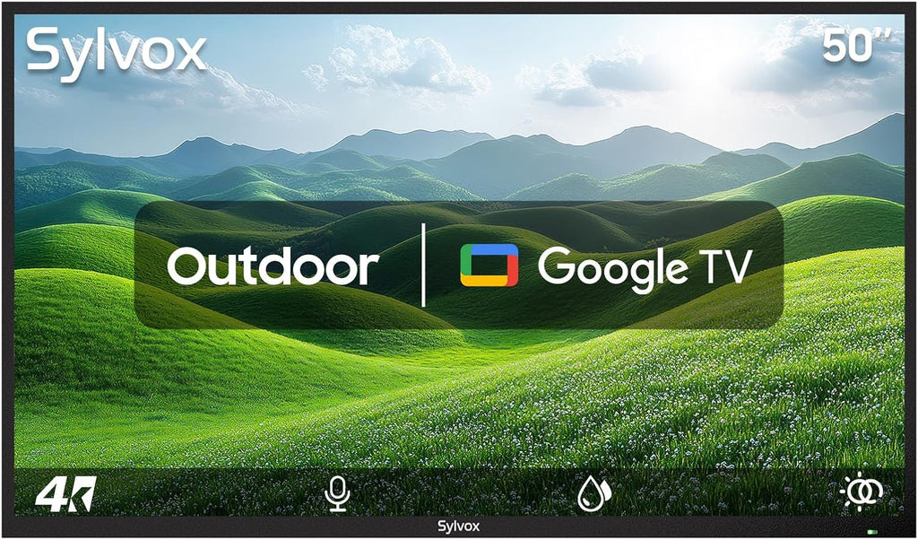 SYLVOX 50 Inch Outdoor Smart Television Weatherproof Google TV, 4K 700NIT High Brightness Temperature Resistant IP56 Waterproof TVs, Anti-Scratch, Suitable for Partial Sun (Patio Series)