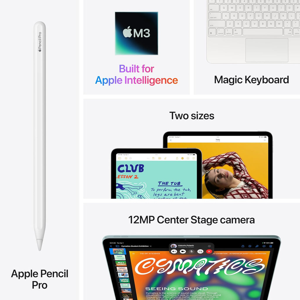 Apple iPad Air 13-inch with M3 chip Built for Apple Intelligence, Liquid Retina Display, 512GB, 12MP Front/Back Camera, Wi-Fi 6E + 5G Cellular, Touch ID, All-Day Battery Life — Purple