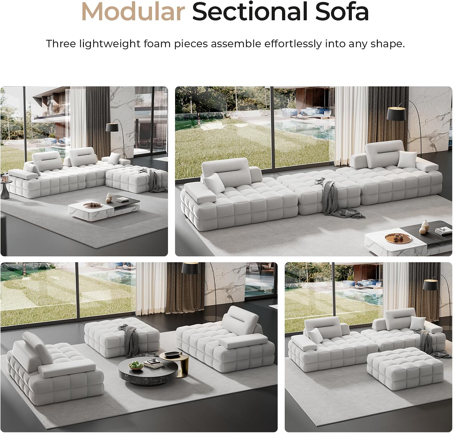 HOMRELEXA L Shaped Sectional Sofa 132' with Storage Chaise, Modular Sofa Bed & 6 Pillows, Durable Kid-Friendly Chenille Fabric for Living Room and Apartment