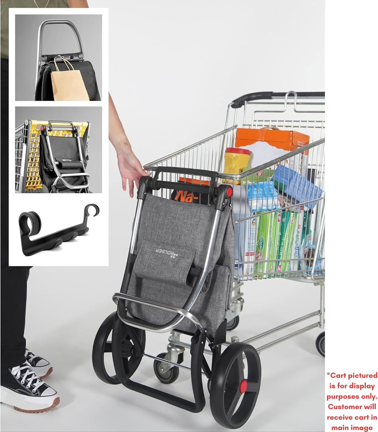 Foldable Puffer Grocery Shopping Cart with Wheels | Collapsible Personal Folding Cart for Groceries | Durable & Portable | Black